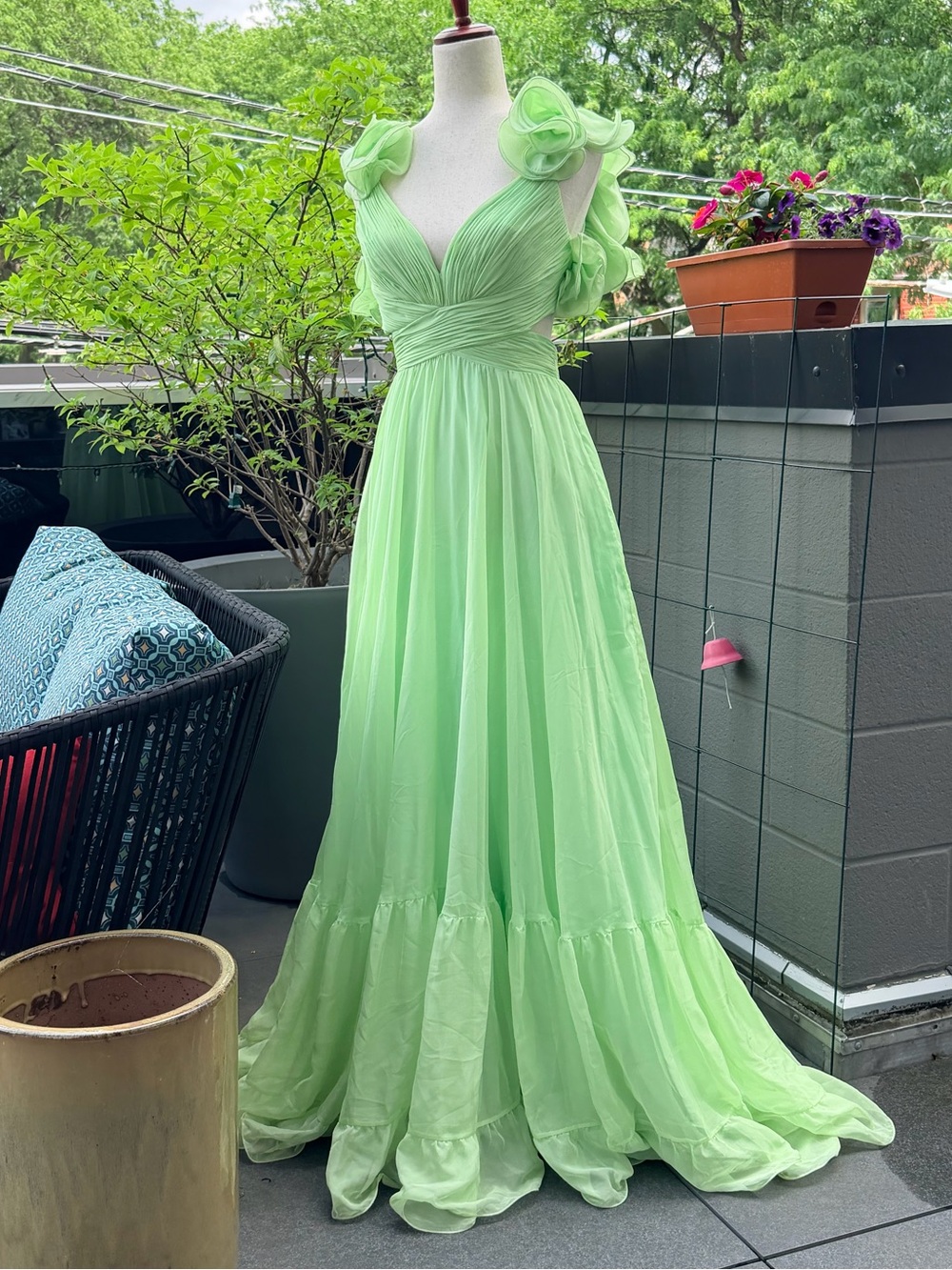 Mac Duggal Mint Green Ruffly Maxi Gown